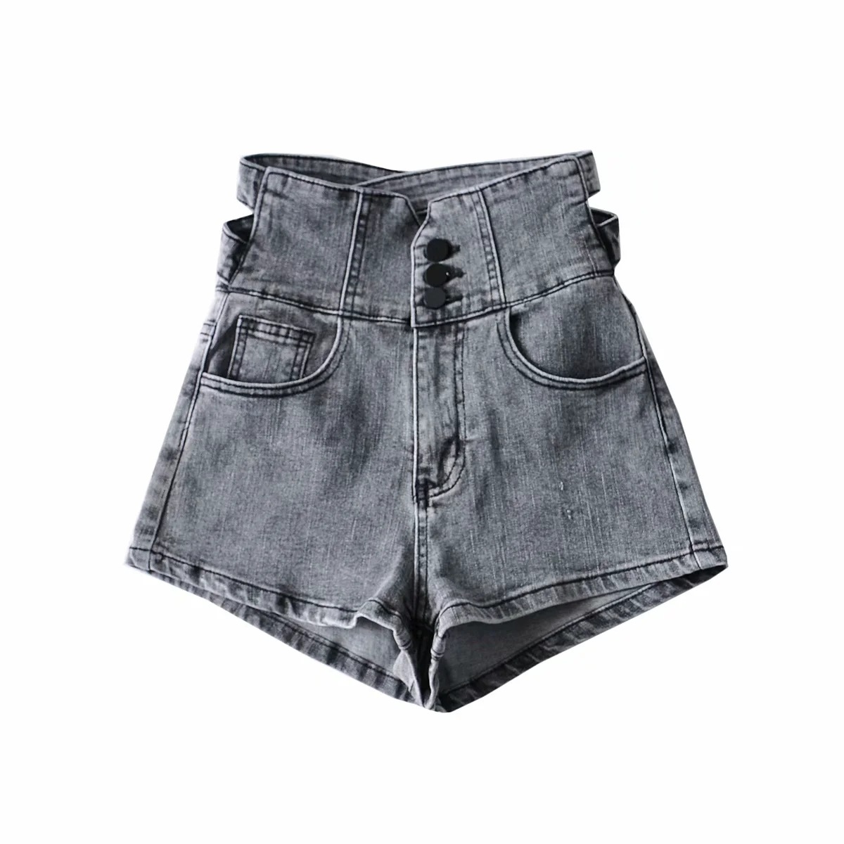 three button high waist denim shorts NSAC36828