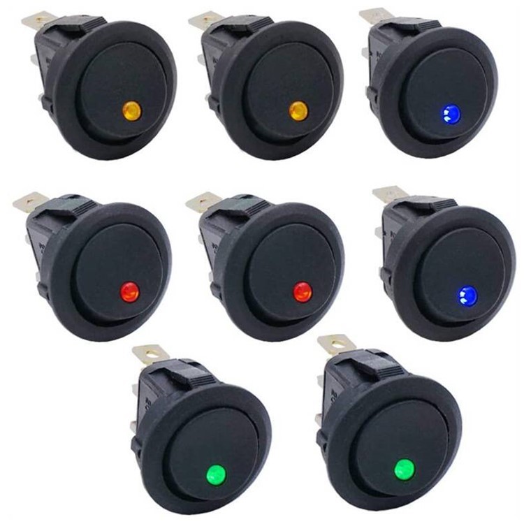 船型开关kcd1圆形两档三档带灯三脚两脚红色猫眼全黑12v220v20mm