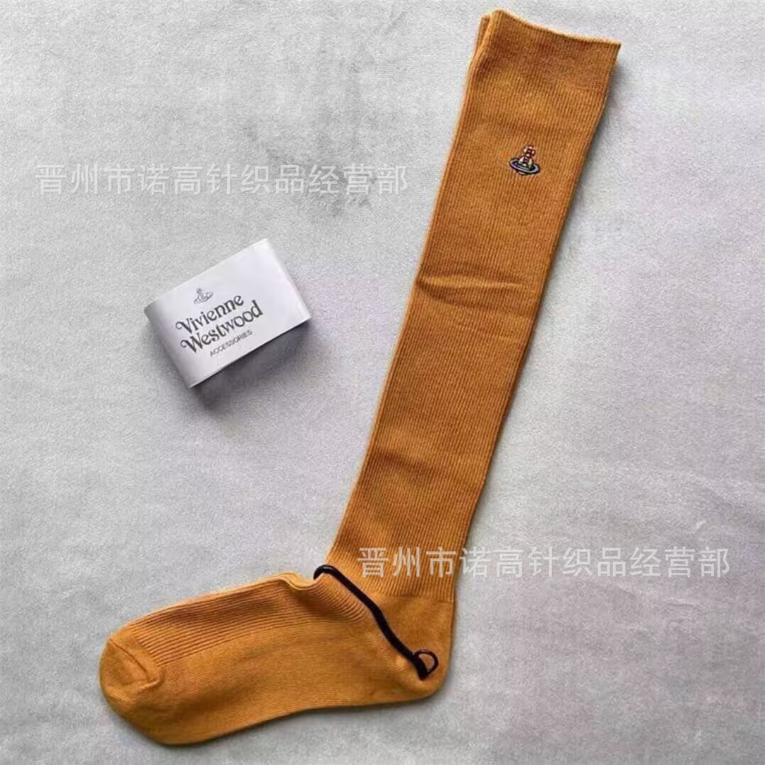 Calcetines japonesas bordadas Saturno rodilla sobre rodilla calcetines sólidas escolares de doble aguja peinadas calcetines de algodón