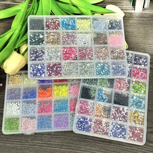 Cross-Border Nail Art Accessories Mixed Style 24-Grid Resin Rhinestones 2mm 3mm Mixed Sizes Plastic Nail Art Flat-Back Rhinestones
