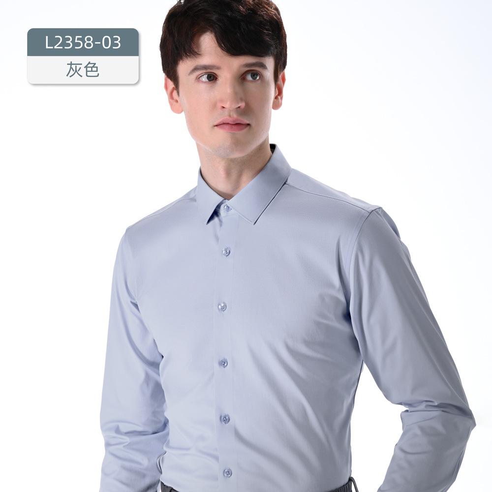 Modal camisa de tres pruebas de manga larga de los hombres de color sólido no planchar de fácil cuidado transpirable negocio azul ropa de trabajo de alta gama camisa