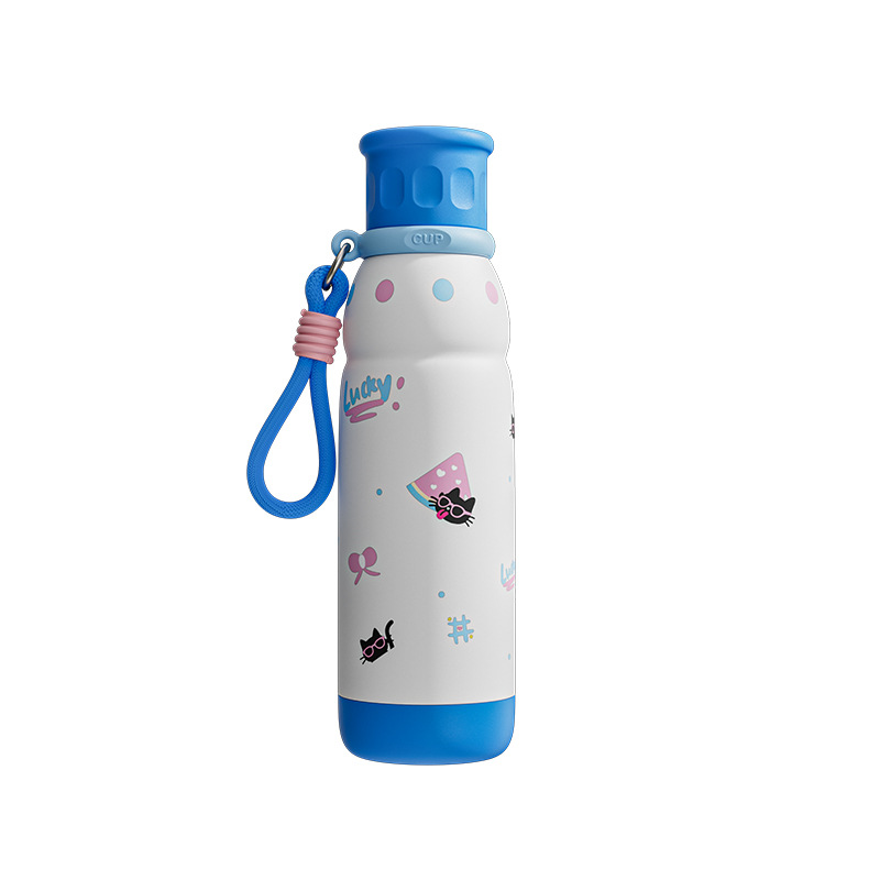 Caricatura encantadora taza de acero inoxidable una tapa doble taza de beber taza de mano deportiva al aire libre de gran capacidad para niños estudiantes taza de agua