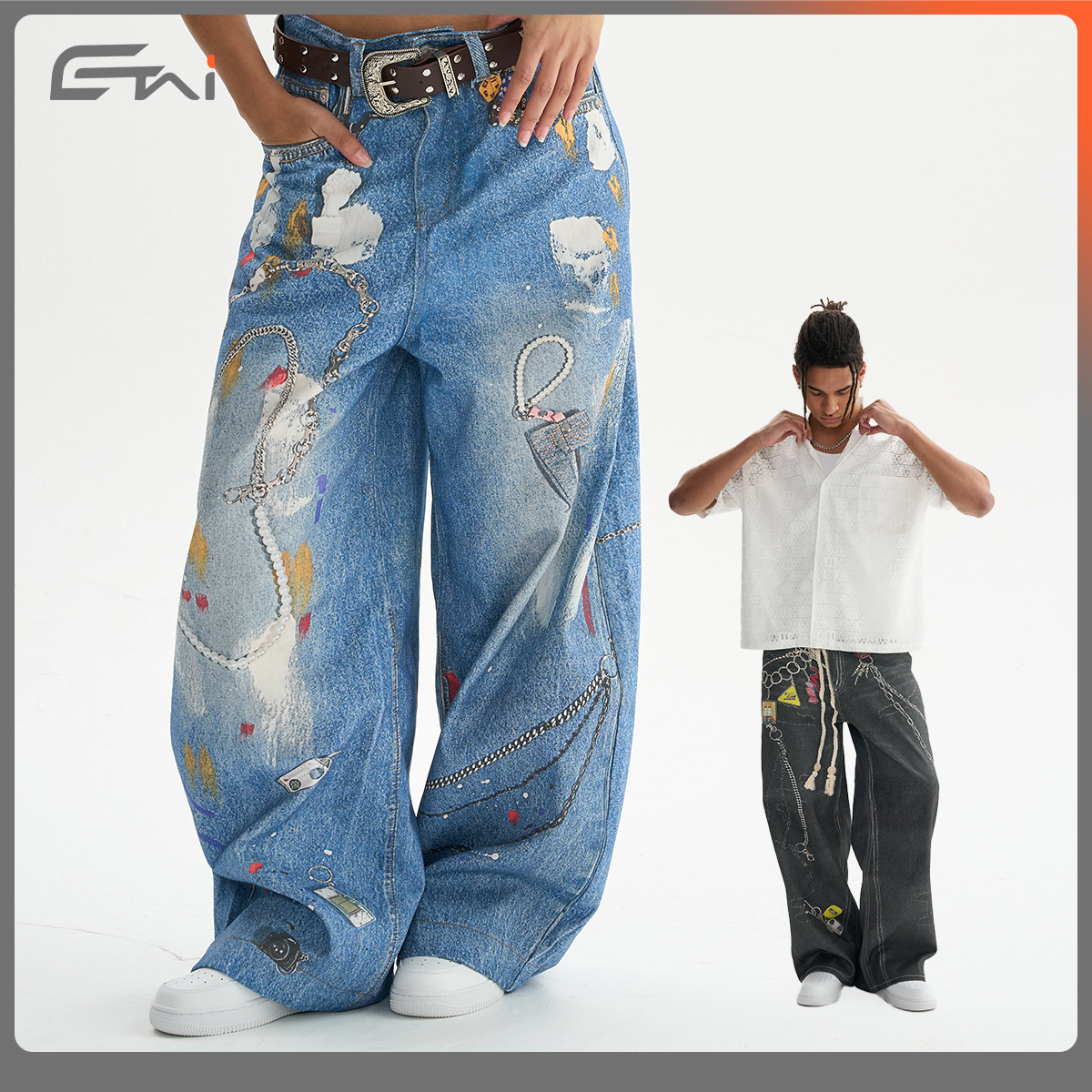ETAI Hombre| Tendencia de alta calidad impresa en 3D jeans sueltos pesados de alta calidad jeans machetes para hombres