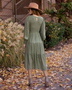 product - wholesale Autumn Winter Women Clothing Retro French round Neck Lantern Sleeve Smocking Dress - 3