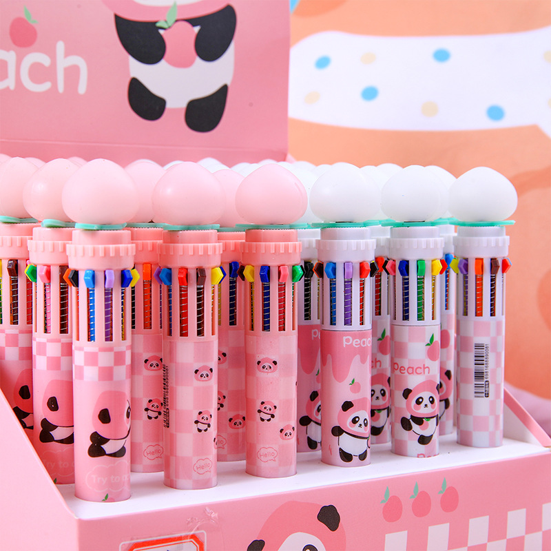 Cute Boxed 36-Piece Ballpoint Pens, Peach 10-Color Notebooks, Multicolor Pens, Student Learning Supplies, Writing Accessories