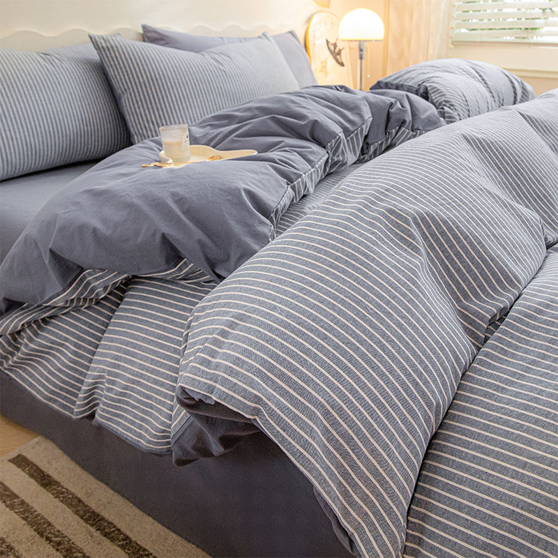 Algodón lavado de algodón Juego de cuatro piezas Algodón puro 2024 Nuevo otoño e invierno Sábana simple Funda de edredón Juego de cama de tres piezas 4