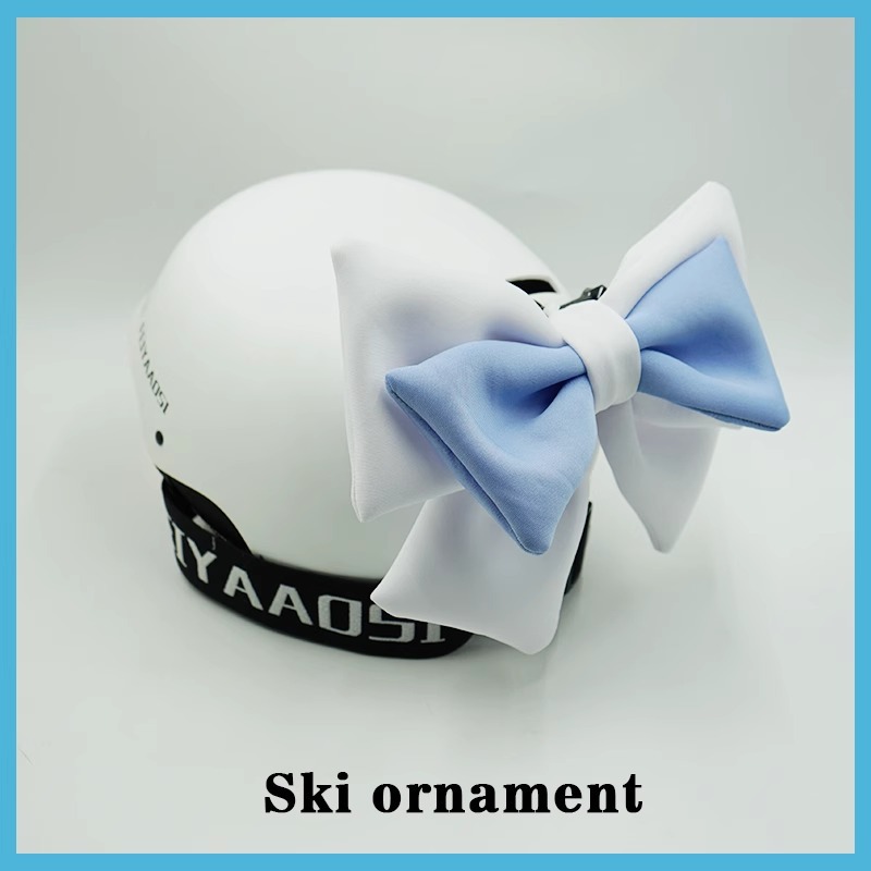 Blue/White Double Layer Bow Ski Helmet Decoration Motorcycle Riding Gear