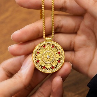 18K Gold Lotus Pendant Au750 Colored Gold Eight Treasures Compass Set with Moissanite Ancient Gold Diamond Versatile Necklace Pendant