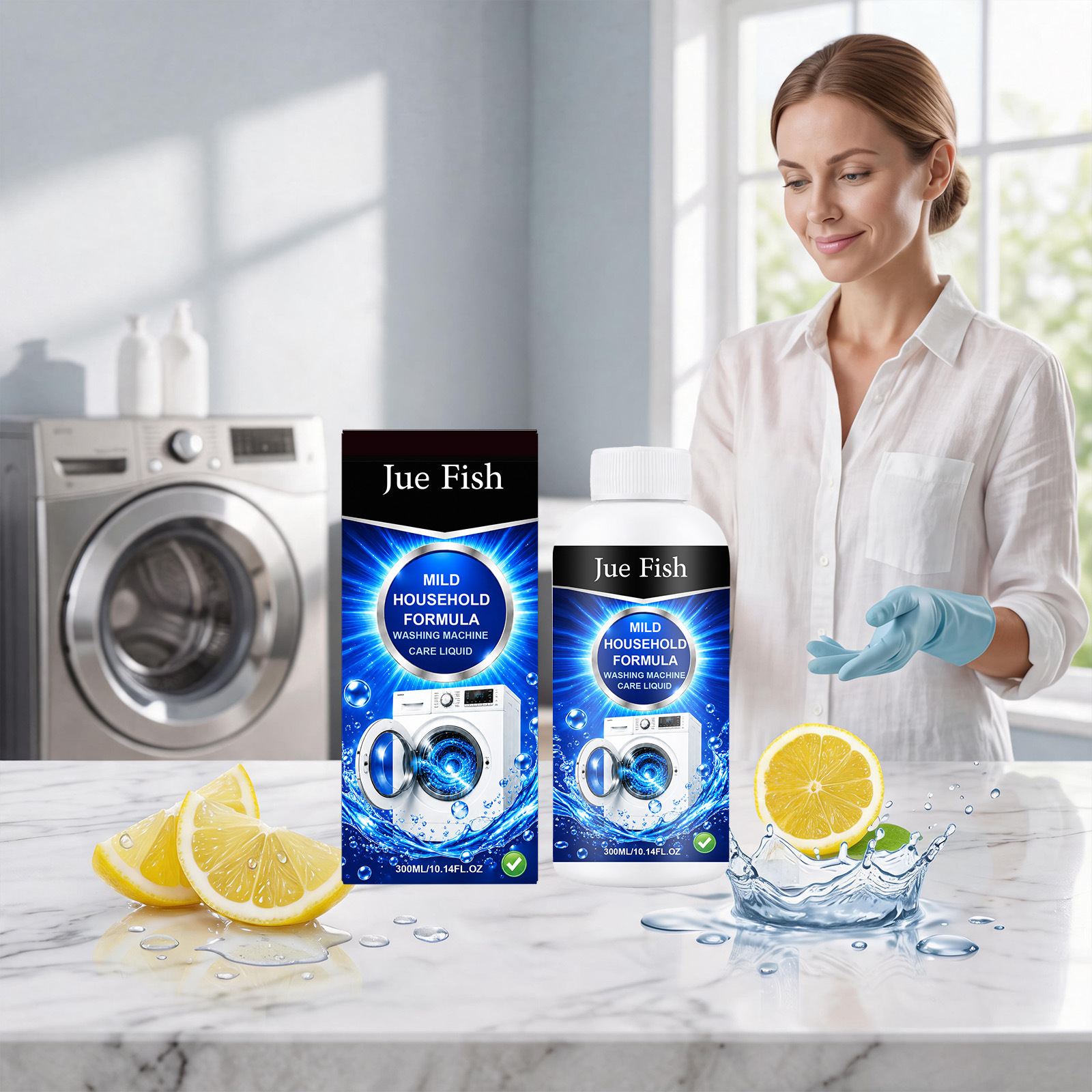 Jue Fish Washing Machine Cleaning Liquid Disintegrates Lint and Impurities in the Inner Drum, Removes Stains, Leaves Fragrance, Removes Mold and Scale