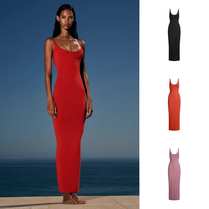 Skims Round Neck Suspender Dress Long Skirt Smooth Layers Scoop Neck Long