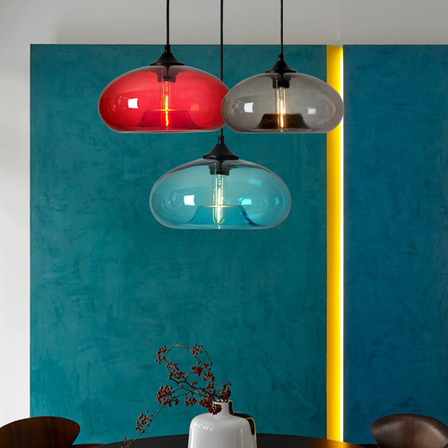 Circular Glass Pendant Wholesale Creative Personalized Color Glass Pendant Lamp Restaurant Modern Pendant Lamp Bar Pendant Bar Counter