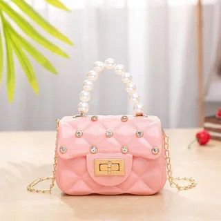 Mini bolso de cadena estilo perlas y rombos, diseño pequeño y de gelatina – bandolera de moda 2021, venta exterior.