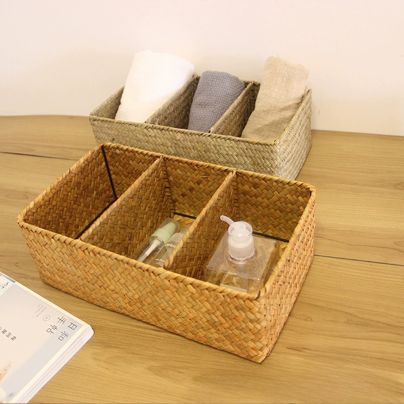 Straw woven table retro storage box, storage basket