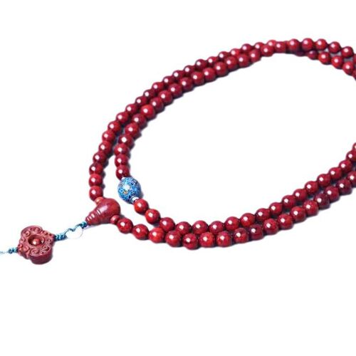 【Good Fortune Arrives】Small Leaf Rosewood 108-Count Buddhist Rosary Bracelet with Chicken Blood Red National Trend Lacquer Beads, One Piece for Shipping