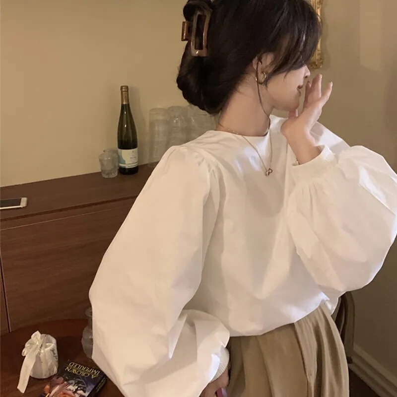 2025フランス式の灯籠の袖のシャツの女性の秋のデザイン感はゆったりしています。|undefined