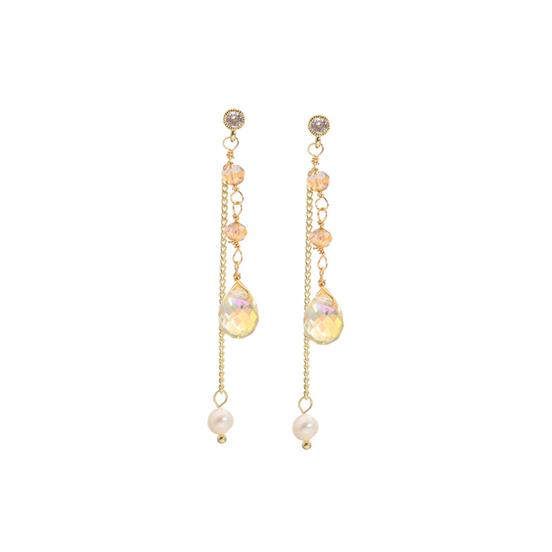 Aretes de perlas de agua dulce naturales largos pernos de bordilla s925 aguja de plata adornos de orejas incrustados con zircon chapado en oro de 18 quilates