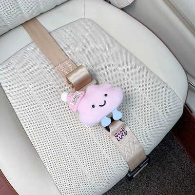 Car seat belt for pregnant mothers driving, cute car-mounted belly - three-point-anti-strangling-safety-belt-beige-with-pink-cap-and-pink-cloud-design