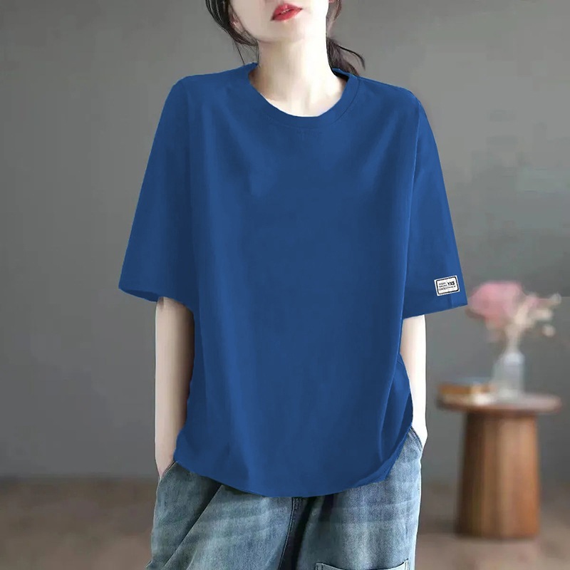 春夏季穿搭短袖T恤衣服女春夏季新款设计感贴标袖口百搭上衣|undefined