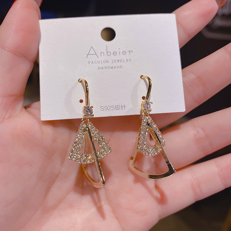 Fashion geometric triangle threedimensional tower copper inlaid zircon earrings wholesalepicture4