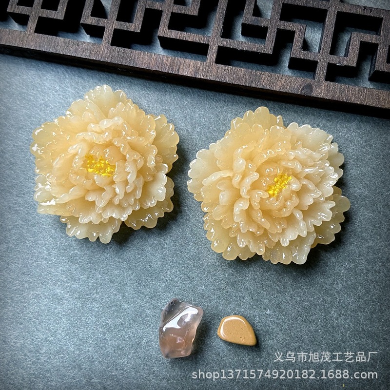 カラフルな氷透明翡翠の花牡丹の花の頭飾りペンダントネックレスヘアピン DIY 樹脂ジュエリーアクセサリー携帯電話ケースの装飾|undefined