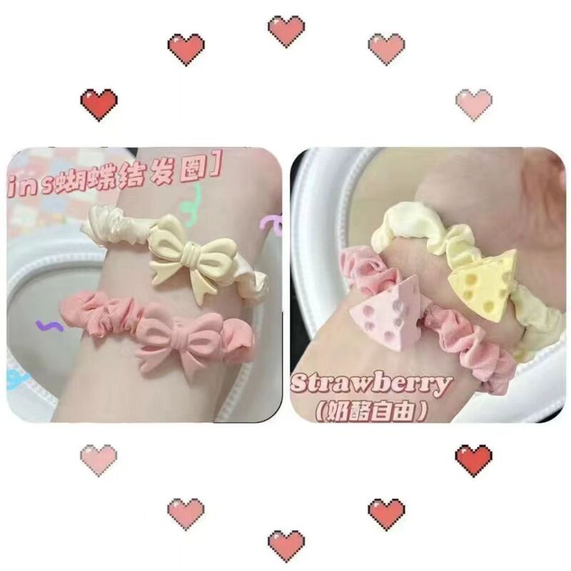 かわいい蝶結びのシュシュの少女の心のクリームの髪のひもの小さい皮の筋の甘い小さい皮のカバーの女性のネットの赤いinsの風のシュシュ|undefined