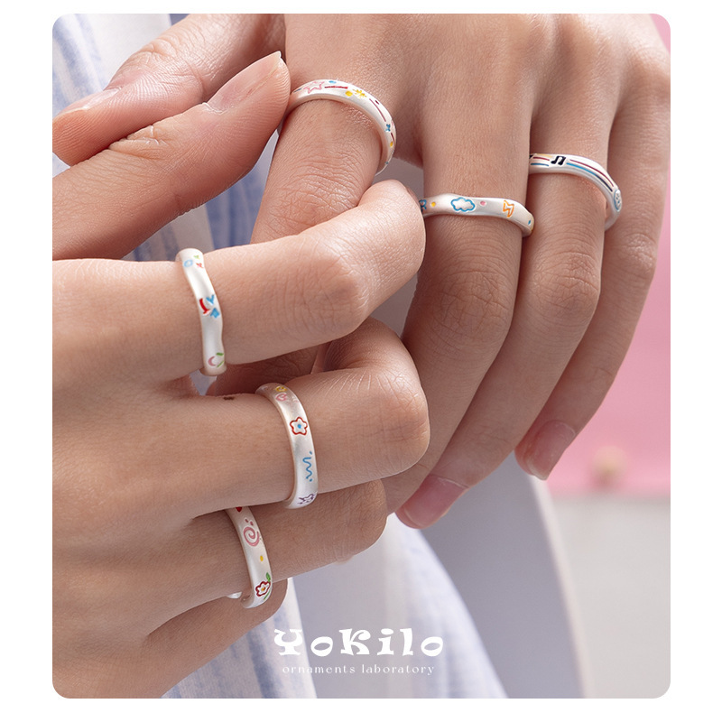 Dopamine Style Cute and Simple Ring, Versatile, Exquisite and Colorful Enamel Ring, Personalized and Fashionable Hot-Selling Model