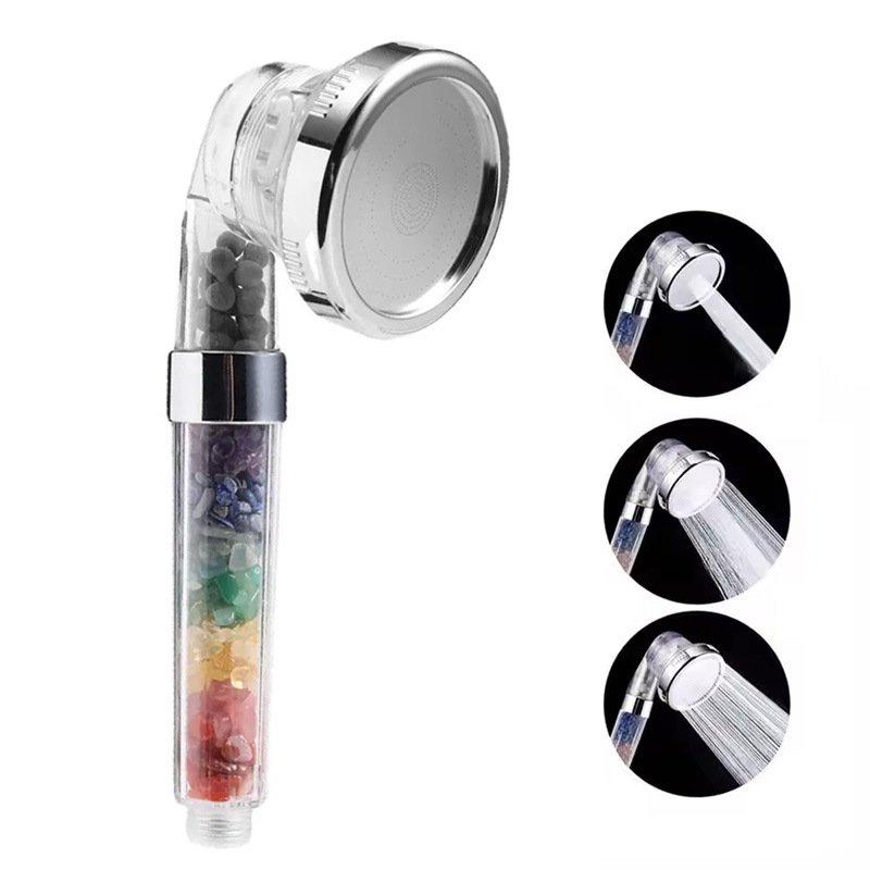 Cross-Border Crystal Colorful Gravel Shower Three-Speed Nozzle Supercharged Handheld Shower Crystal Filtered Water Purification Shower Nozzle
