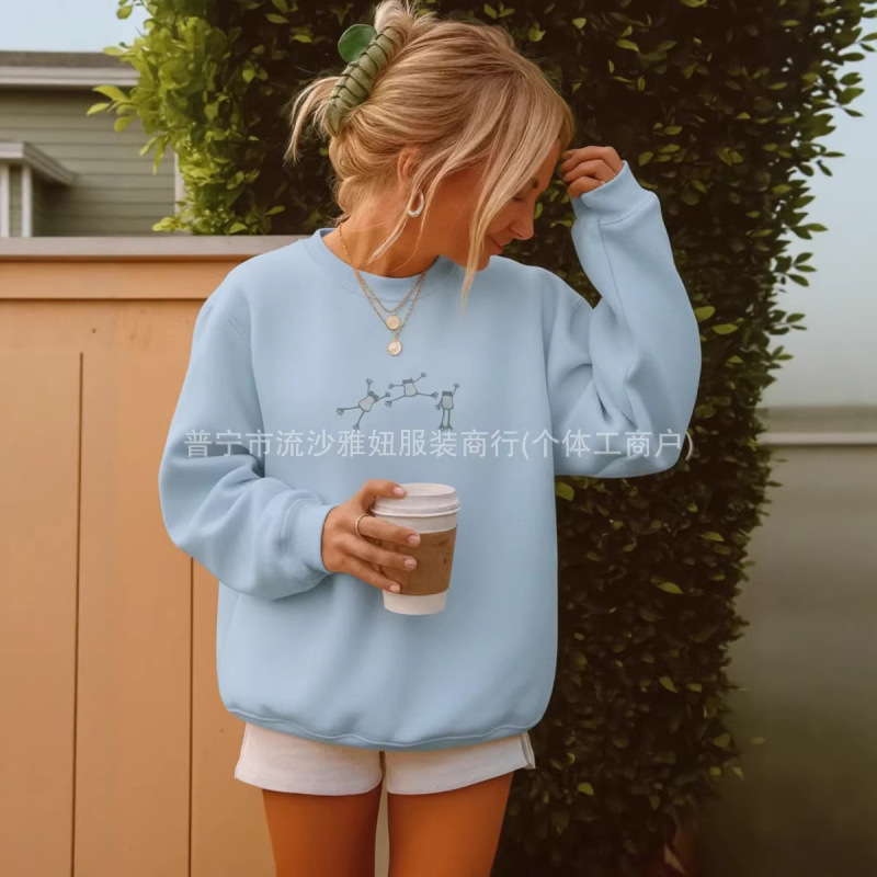 Autumn and Winter American-Style Trendy Niche Fun Frog Print Hip-Hop Thick Warm Crewneck Pullover Sweatshirt