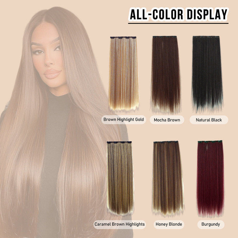 High-Quality 6-Piece Set of Clip-In Long Straight Hair Extensions for Women, Seamless Synthetic Fiber Hair Extensions, Wig 26in