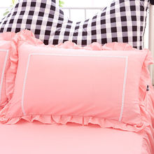 枕头套韩版纯色花边一对装学生宿舍磨毛公主风粉色荷叶边一件代发