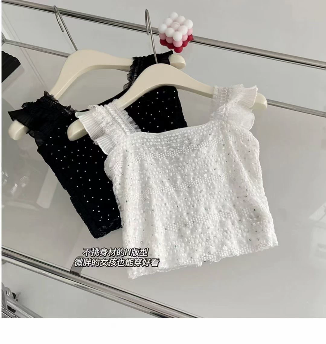 Кружевной летний топ (жен.) французского стиля с чашками, в стиле Chanel, один размер