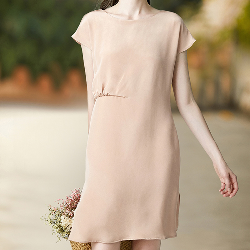 Mulberry Silk Short-sleeved Dress 2024 Spring and Summer New Arrival Stuck-up Slimming Elegant High-end Midi Dress Mulberry Silk Short-sleeved Dress 2024 Spring and Summer New Arrival Stuck-up Slimming Elegant High-end Midi Dress