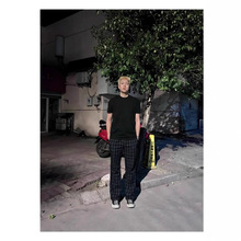 美式cleanfit穿搭弯刀格子裤男春秋季薄款速干休闲裤直筒平脚裤