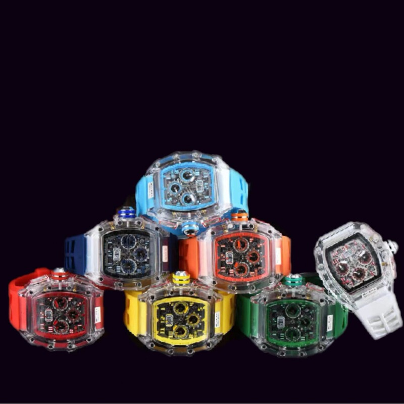 Factory Direct Sales Foreign Trade Transparent Plastic Case Imitation Mechanical Wheel Barrel-Shaped Fashion Watch with Luminous Large Dial Hot-Selling Model