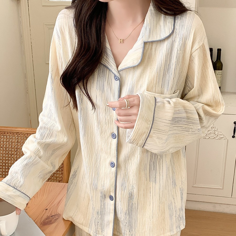 条纹简约风情侣睡衣女2025年新款网红爆款大码男士套装长袖家居服