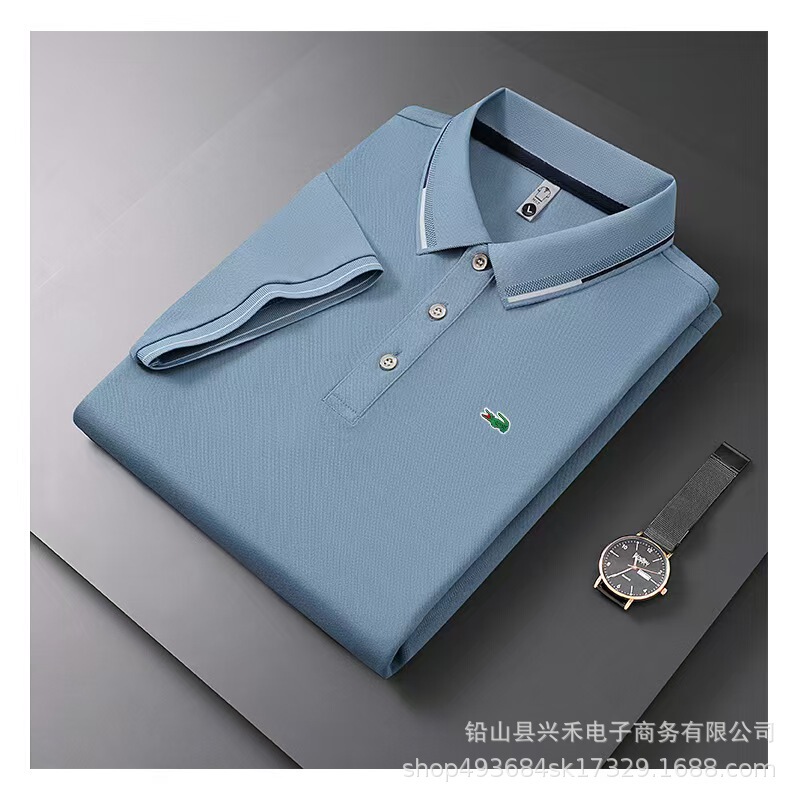 Foreign Trade Men's and Women's Summer Polo Shirts with Short Sleeves and Crocodile Embroider Advertising Logo High-Quality Lapel Ice Silk