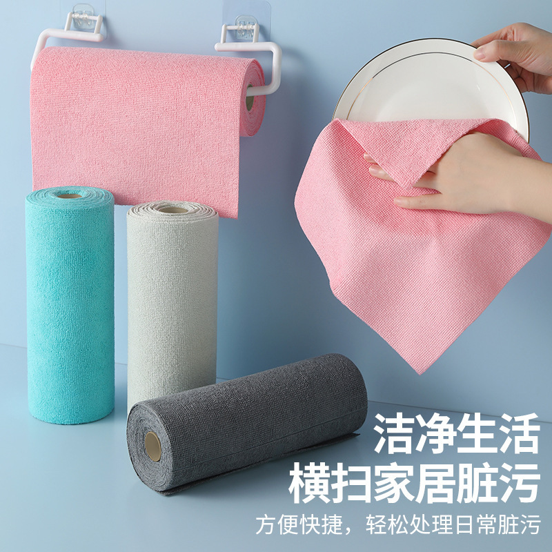 Cocina desechable perezosa espesa tela de lavado de platos de agua seca y húmeda doble uso enrollamiento de artículos de cocina puros fuertes absorción de agua