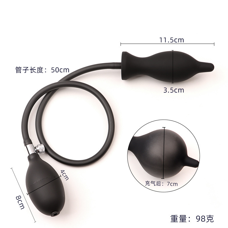 Inflatable Silicone Anal Plug with Tapered Tip, Black, Couples Expansion Toy — detail image 1