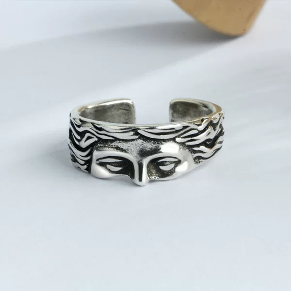 Cross-Border Fashion Venus Half-Face Ring Exaggerated Minimalist Style Index Finger Ring Sculpture European and American Retro Open Ring