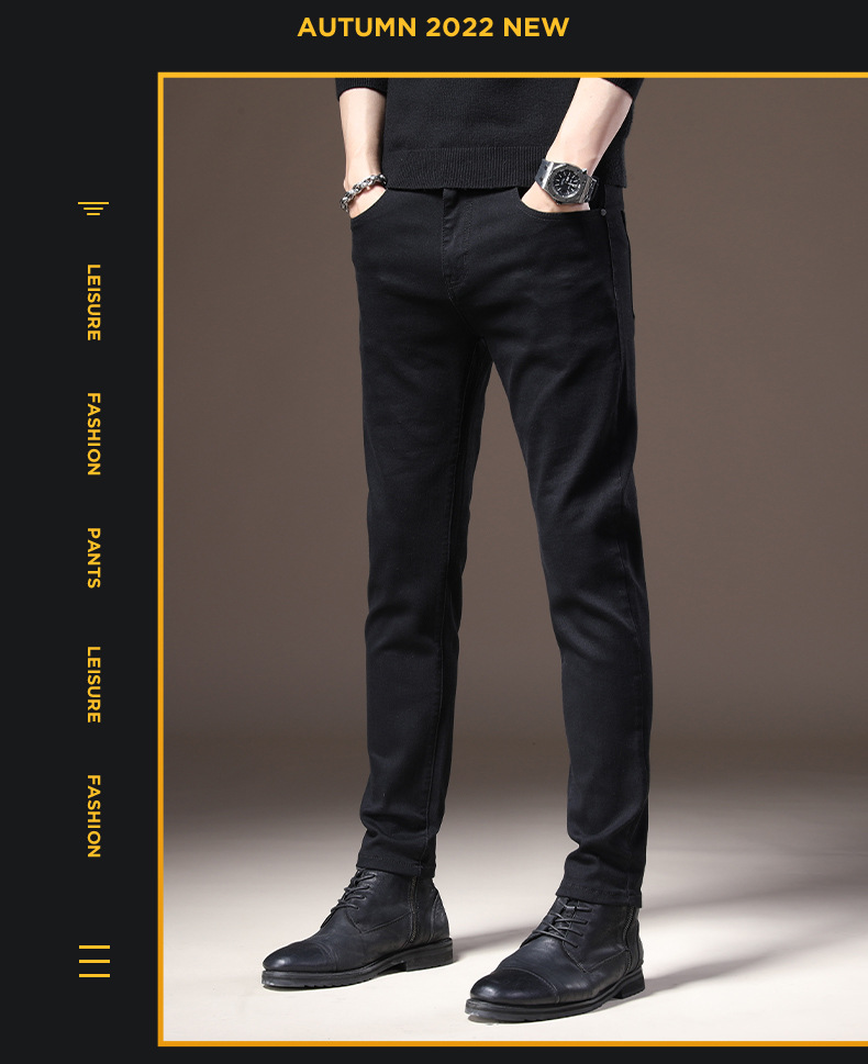 Autumn and winter men's casual jeans Korean version trendy stretch washed slim fit black straight tube with thick velvet_voghion.com
