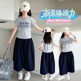 女童夏季短袖套装2026新款洋气儿童夏装女大童夏天阔腿裤两件套