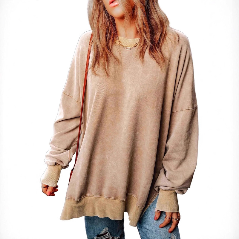 2025 European and American Cross-Border New Loose Long-Sleeved Tops Women's Casual Long-Sleeved Round Neck Lightweight Pullover Sweatshirts.
