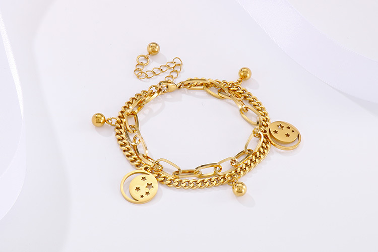 No Inlaid Inlay Material Bracelets Classification 304 Stainless Steel Chain Material PVD Coated 18K Gold Plated Star Titanium Steel Fashion Waterproof Non Tarnish 304 Stainless Steel Bracelets