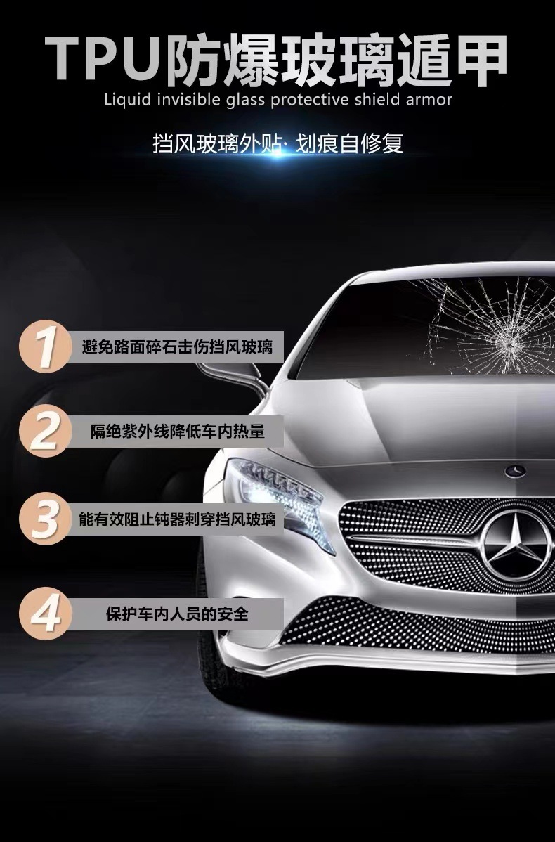 TPU glass shield car front windshield heat insulation explosion-proof solar film anti-flying stone rain-proof water-repellent outer film