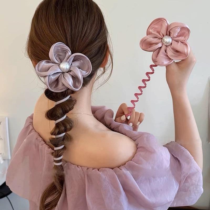 Großes Blumen Perlen Spirale Haargummi Für Damen Elegant_voghion.com