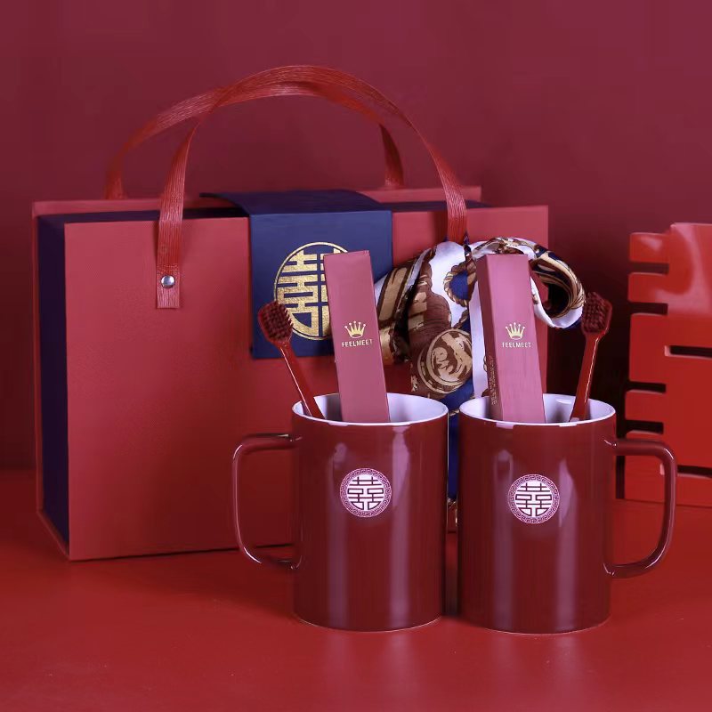 Taza de enjuague de boda, un par de tazas de cepillo de dientes de boda rojas, tazas de cepillo de dientes de boda, set de tazas de dientes de boda
