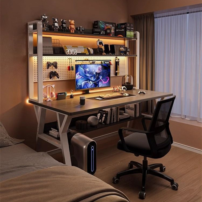 Computer Desk Desktop Home Desk Bookshelf Integrated Table Student Learning Writing Desk Hole Board E-Sports Table