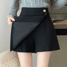 UNMUN设计感毛呢半身裙女小香风a字短裙裤黑色包臀裙高腰阔腿裤裙