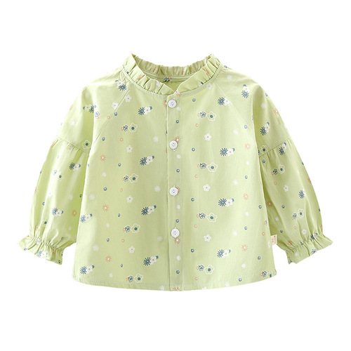Baby Girl Floral Long-Sleeve Shirt 2024 Spring and Autumn New Casual Children's Blouse Korean Style Autumn Outfit Fashion Top