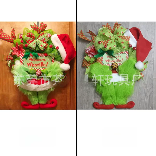 Independent Website Christmas Wreath 2025 Cross-Border Hot-Selling Holiday Decorations Grinch Christmas Thief Wreath Pendant